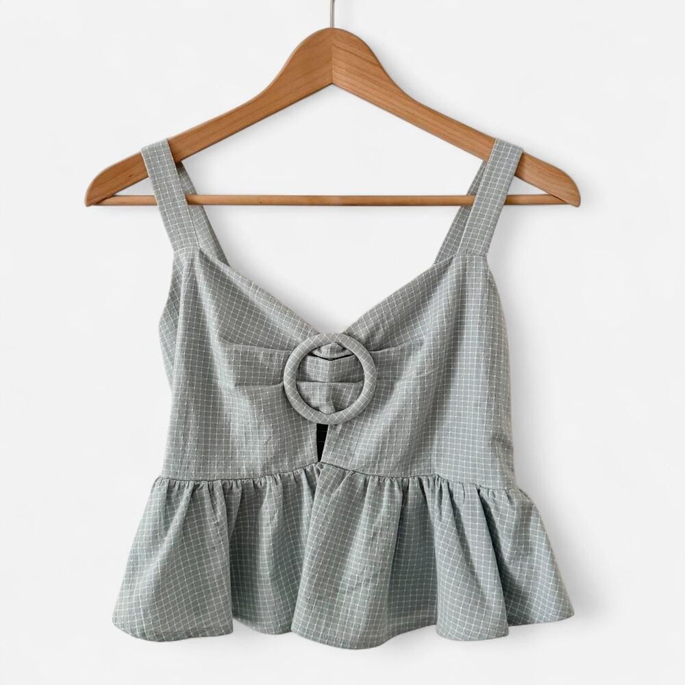 Fab'rik Women's Sz XS Blue White Checkered Babydoll Crop-top
